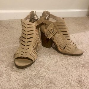Women’s nude sandal heels with tassels